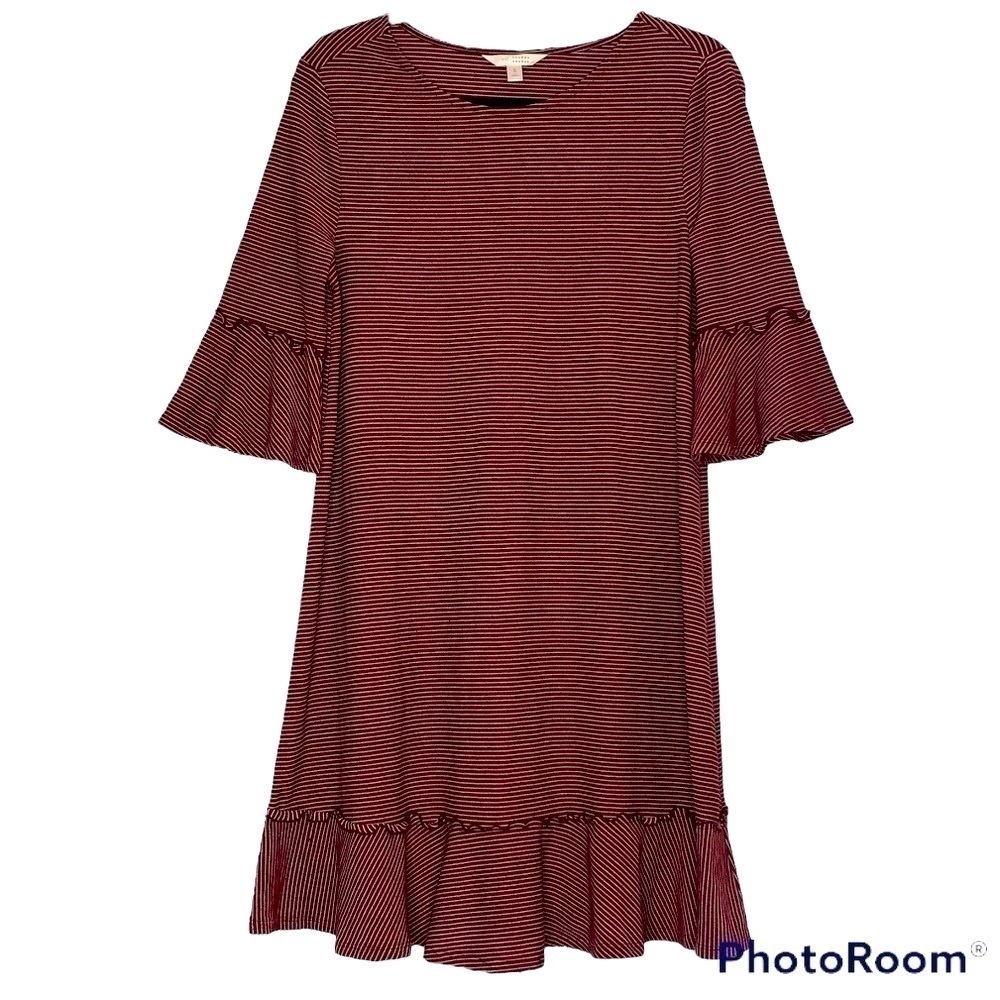 LAUREN CONRAD STRIPED RED DRESS WITH‎ BELL SLEEVES SIZE SMALL